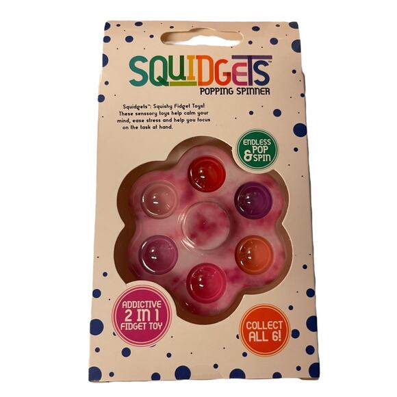 Squidgets Pink White Tie Dye Popping Spinner Fidget Spinner Popper - Picture 2 of 2